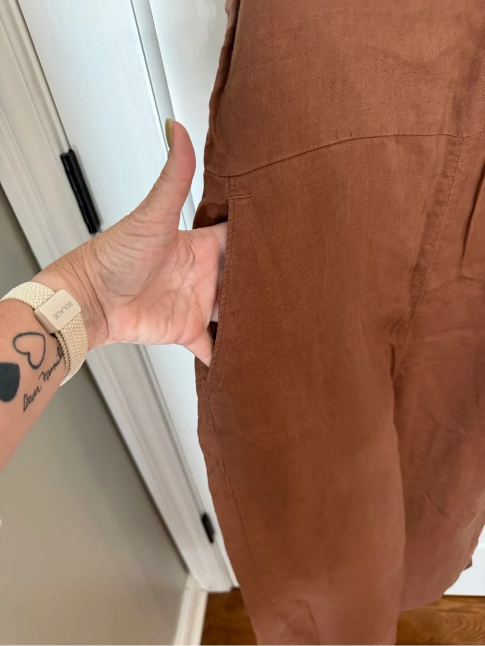 Everlane The Linen Side-Button Jumpsuit Wide Leg Brown Pockets 25694